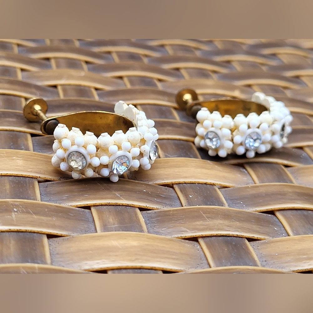Vintage goldtone beaded hoops, 1"